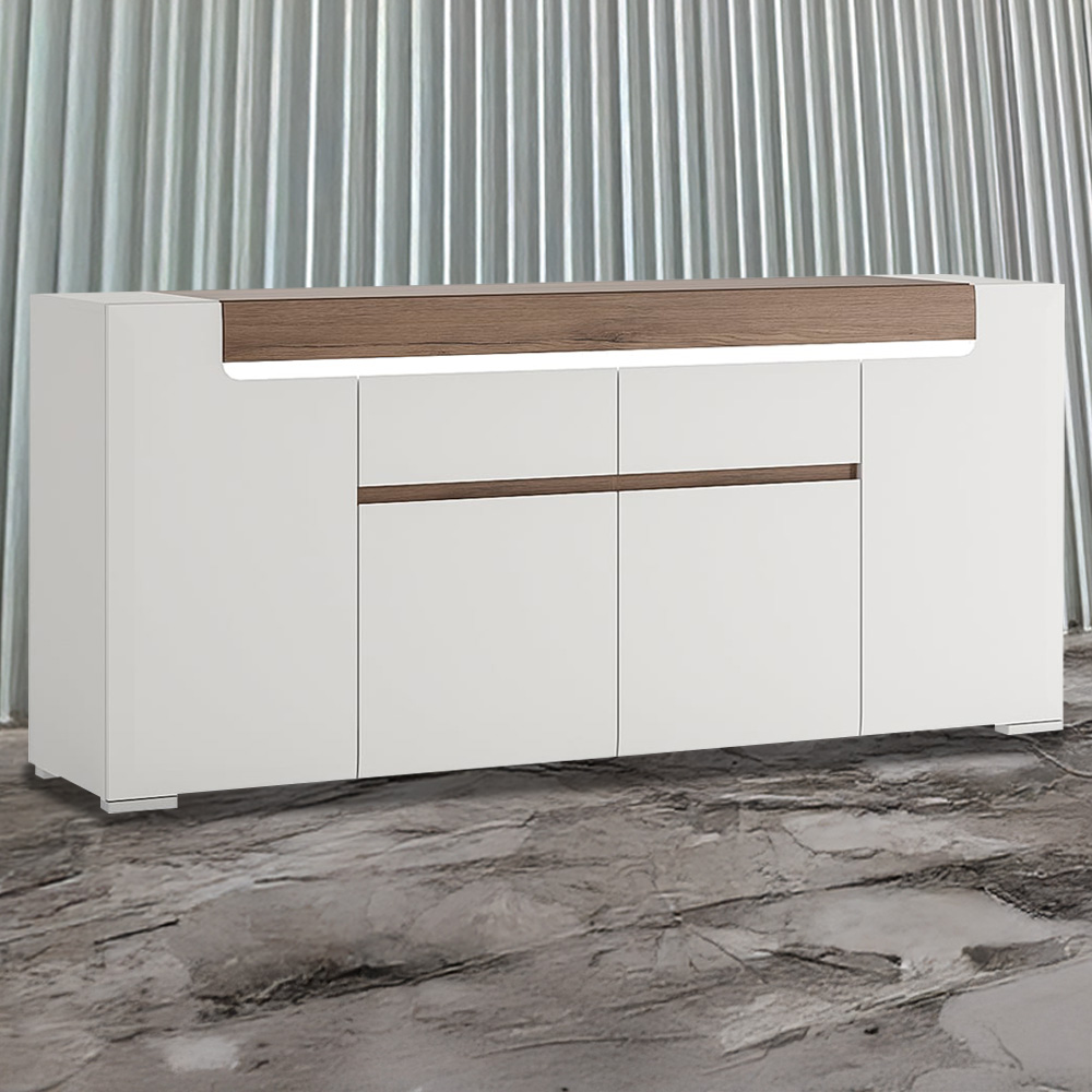 Furniture To Go Florence Toronto 4 Door 2 Drawer Sideboard - White - Oak