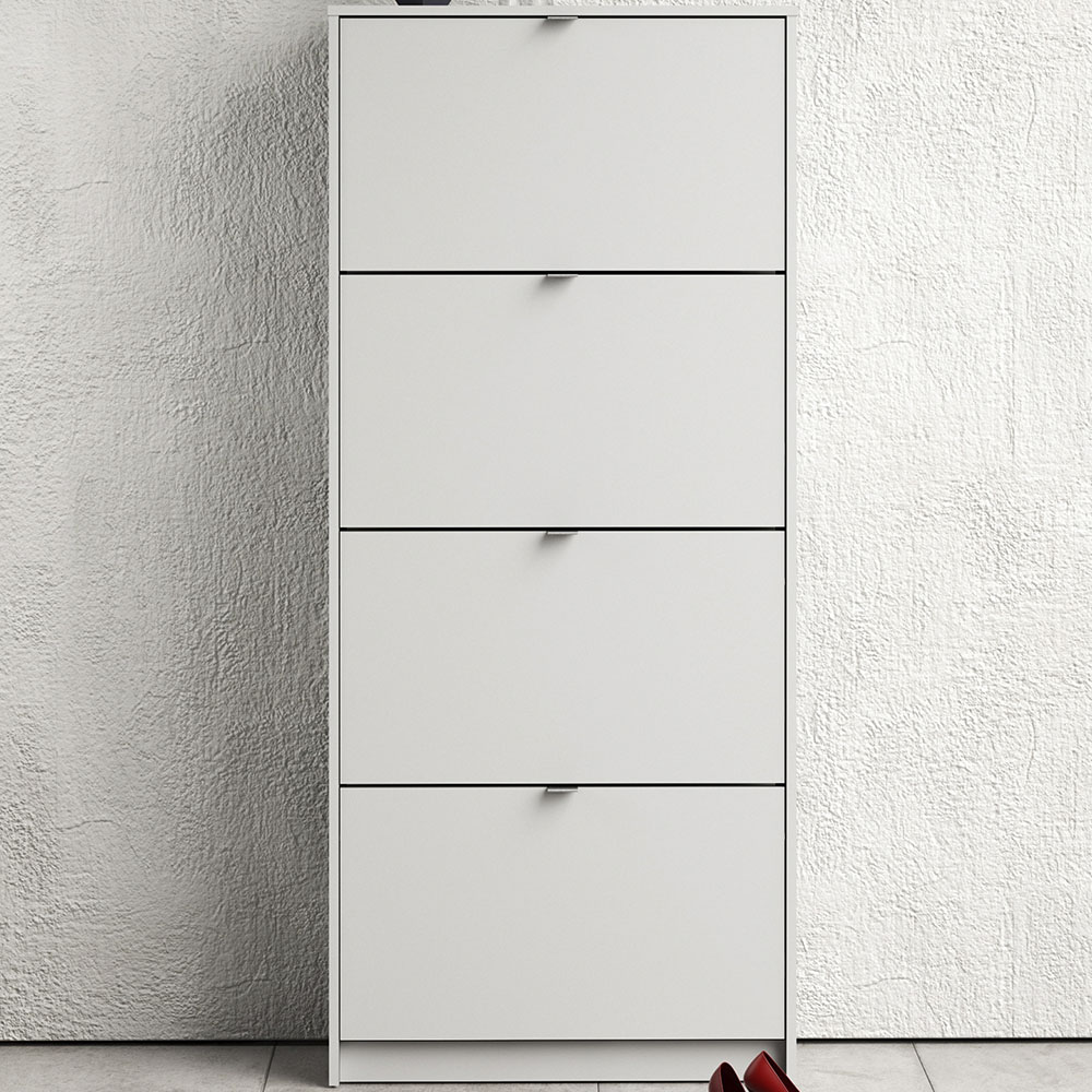 Florence Shoes 4 Flip Door Double Layer White Shoe Storage Cabinet