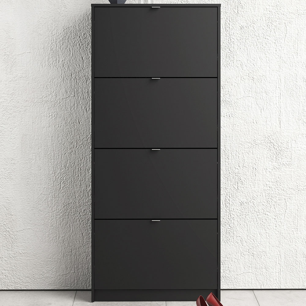 Florence Shoes 4 Flip Door Double Layer Matt Black Shoe Storage Cabinet