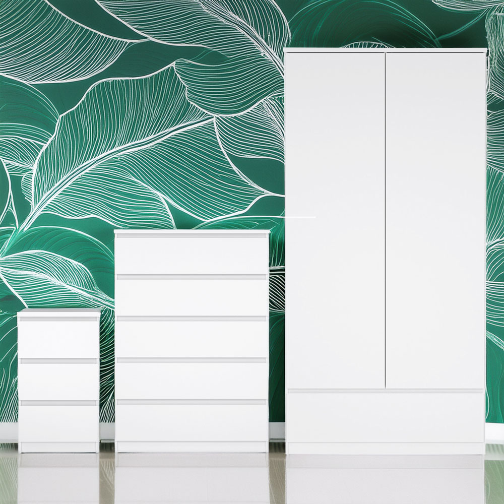 Florence Naia White High Gloss 3 Piece Bedroom Furniture Set