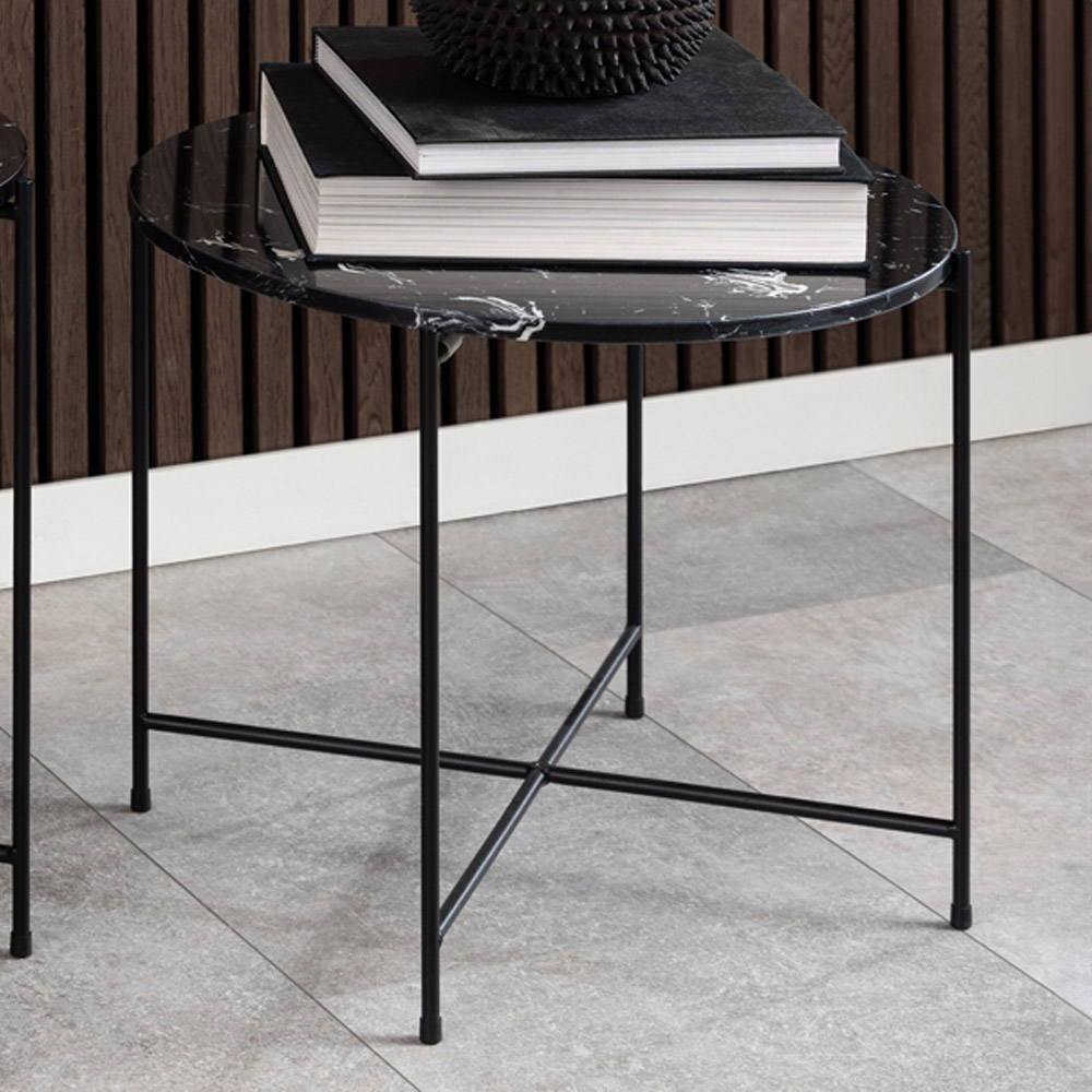 Florence Avila Black Polished Marble Stone Side Table