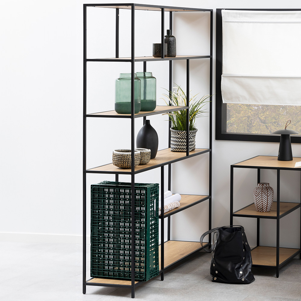 Furniture To Go Florence Seaford And Oak Bookcase - Black 5 Shelf