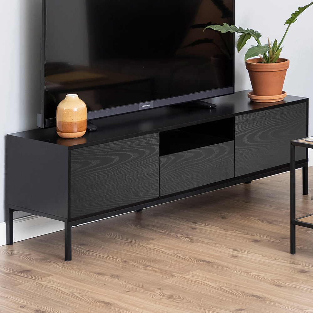 Florence Seaford Single Drawer 2 Ash Black Door TV Unit