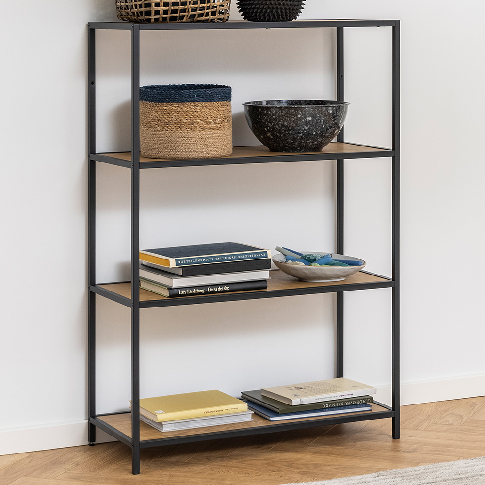 Furniture To Go Florence Seaford Oak And Metal Bookcase - Black 3 Shelf