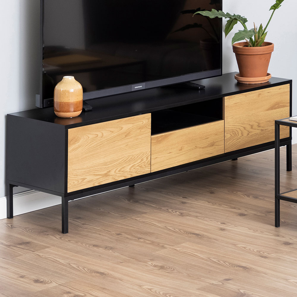 Florence Seaford 2 Door Single Drawer Single Shelf Black and Oak TV Unit