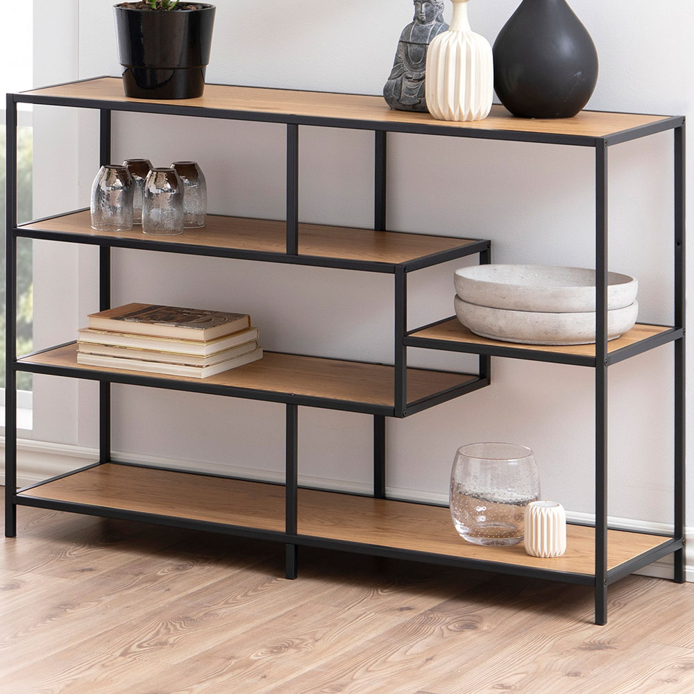 Furniture To Go Florence Seaford Oak And Metal Bookcase - Black 4 Shelf