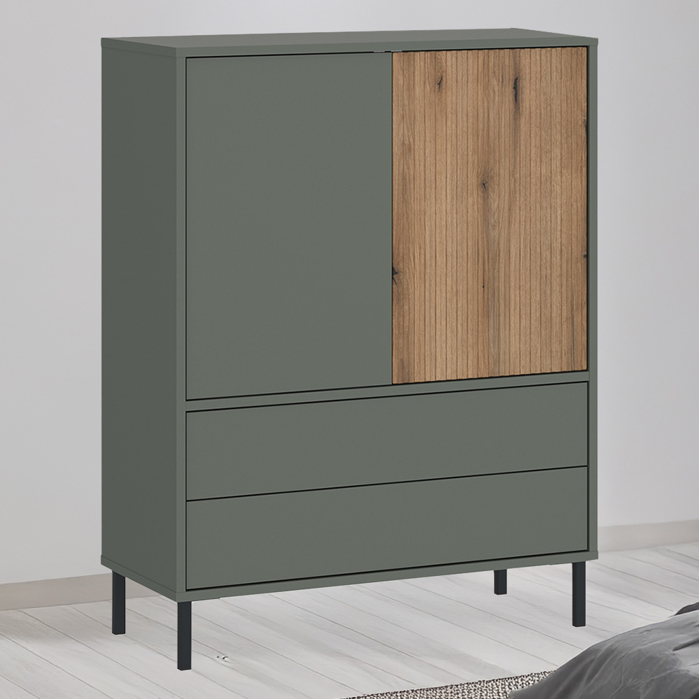 Furniture To Go Darwin Sideboard - Green & Oak - 2 Door 2 Drawer - Modern Style