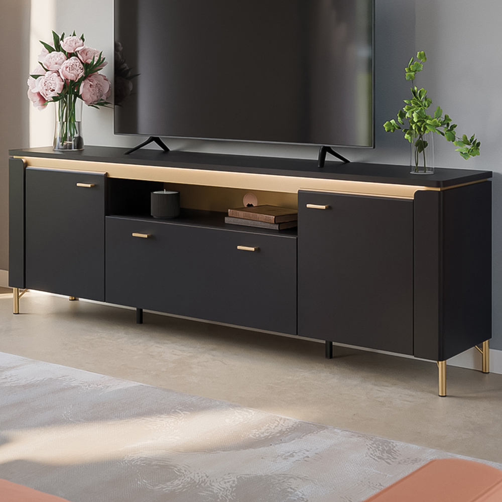 Furniture To Go Genoa 2 Door Single Drawer Black TV Cabinet