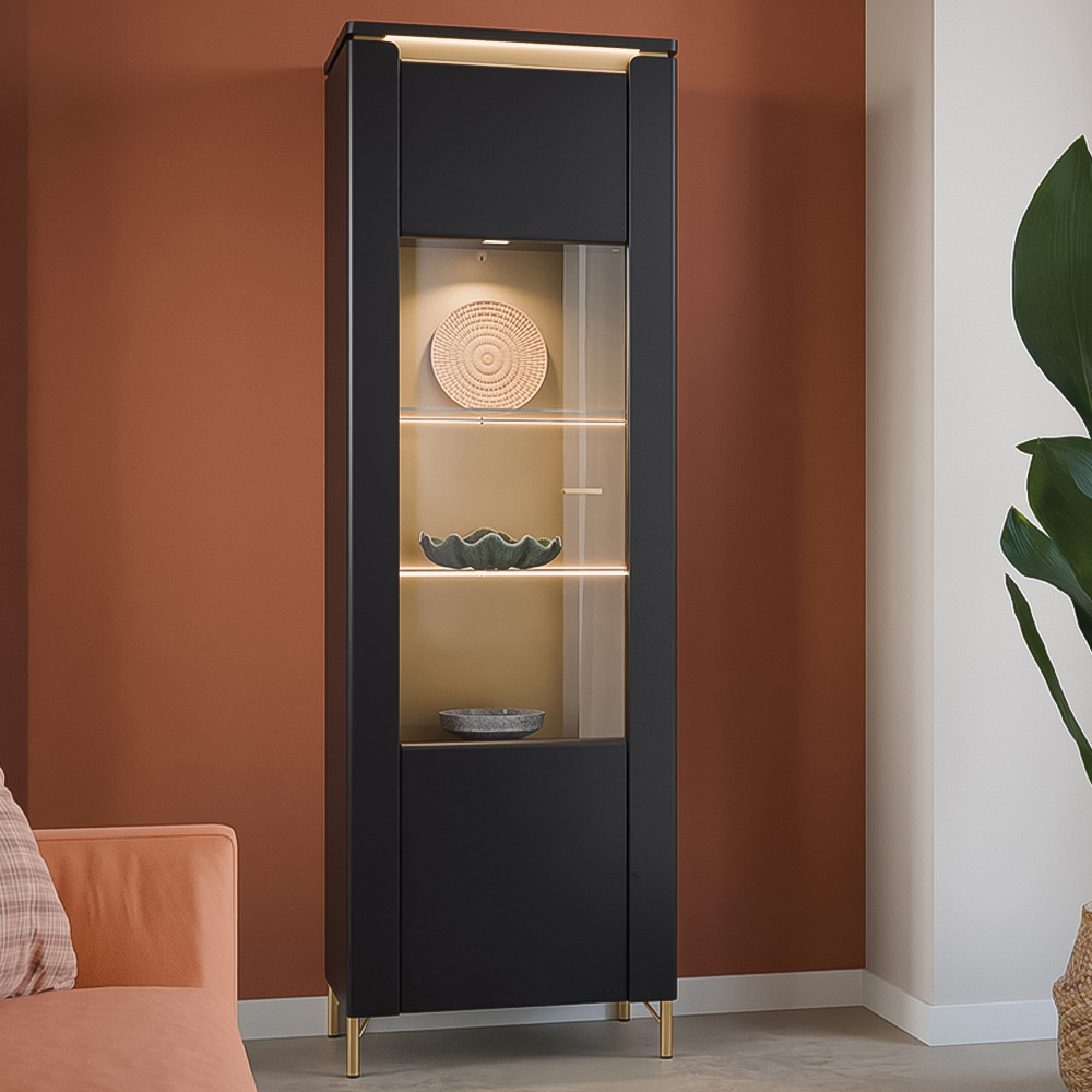 Furniture To Go Genoa Vitrin Single Door Black Cabinet