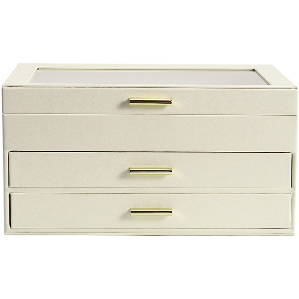 H&O Direct 3 Tier White PU Leather Jewellery Organiser