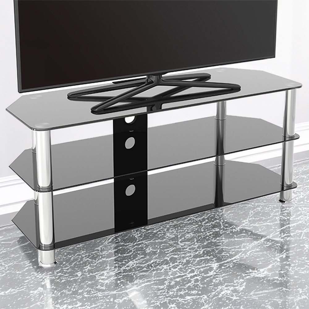 AVF Classic 3 Shelf Black Glass and Chrome Corner TV Stand
