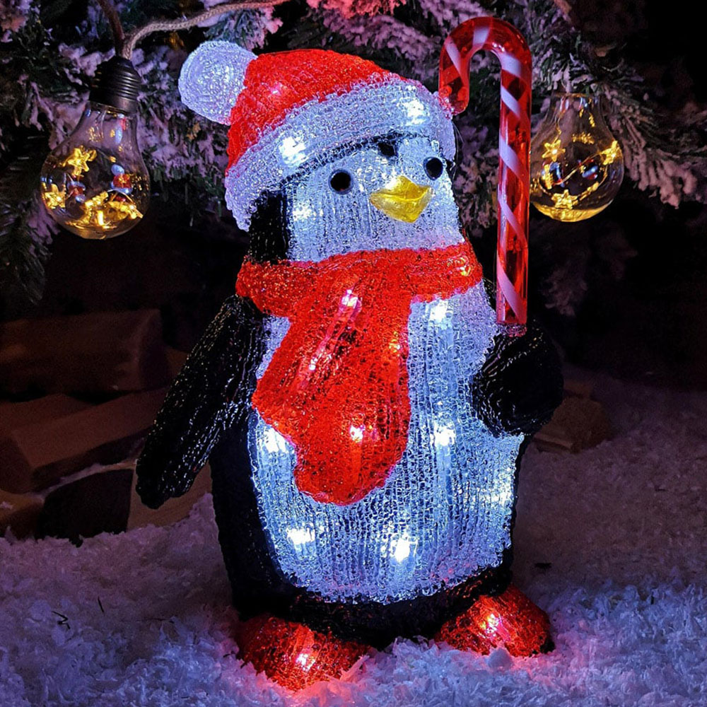 Samuel Alexander Soft Acrylic Penguin with Candy Cane LED Christmas Decoration 30cm