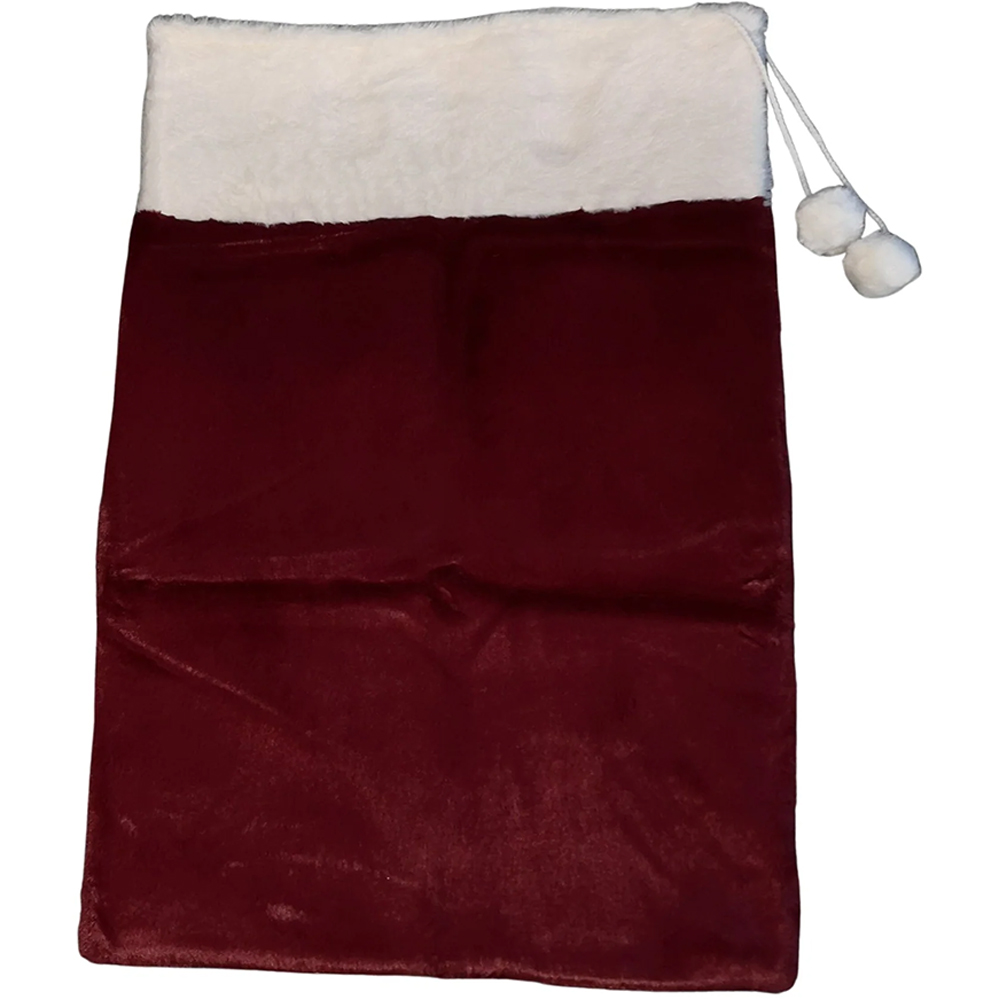 Samuel Alexander Red Christmas Present Sack with White Faux Fur Trim and Pom Poms