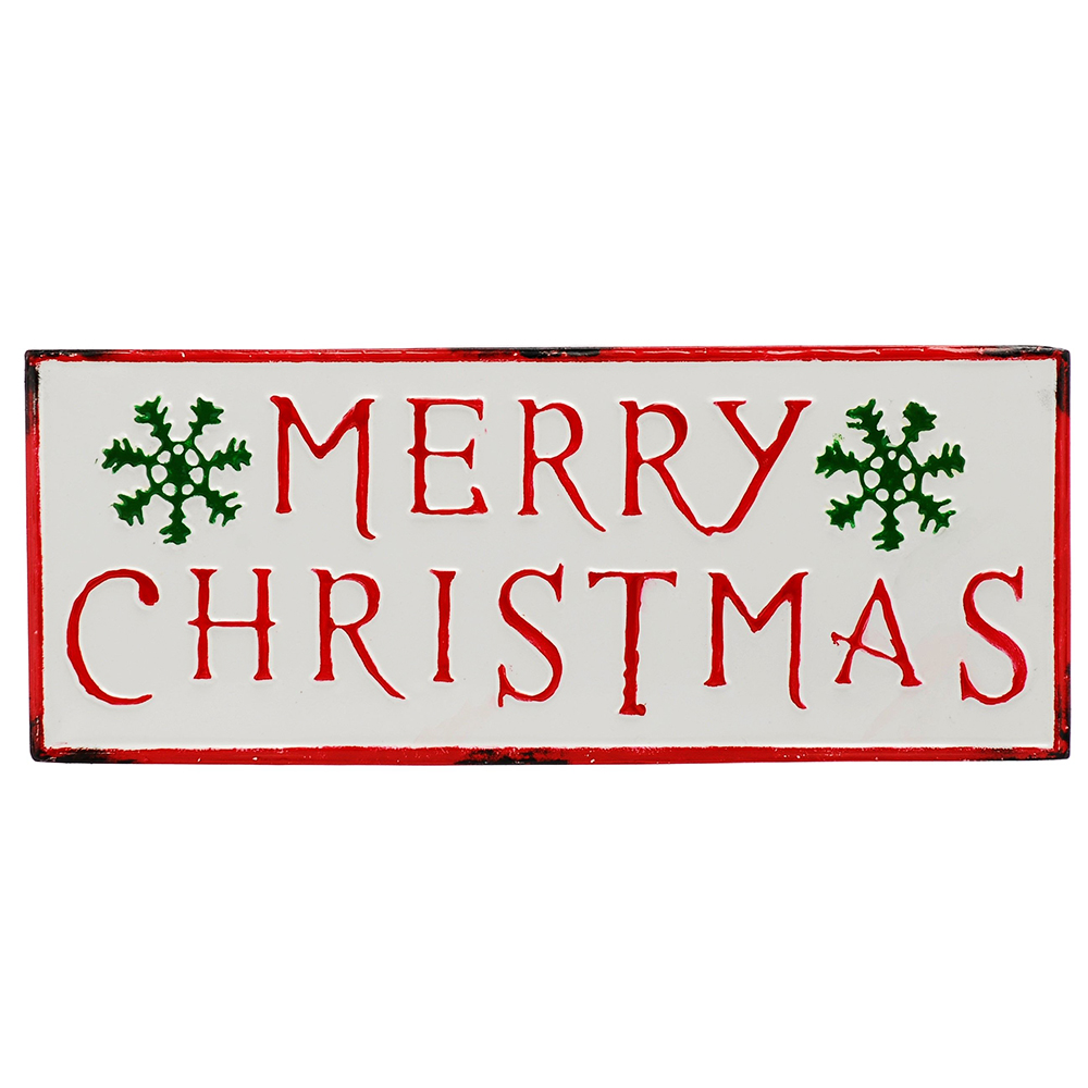 Samuel Alexander Red White and Green Merry Christmas Metal Sign Board with Snowflake 57cm