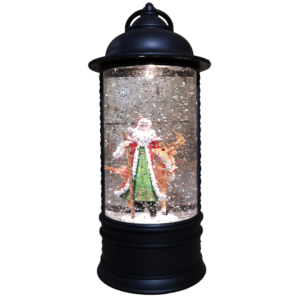 Samuel Alexander Black Santa and Reindeer Scene Water Spinner Lantern Christmas Decoration 29cm