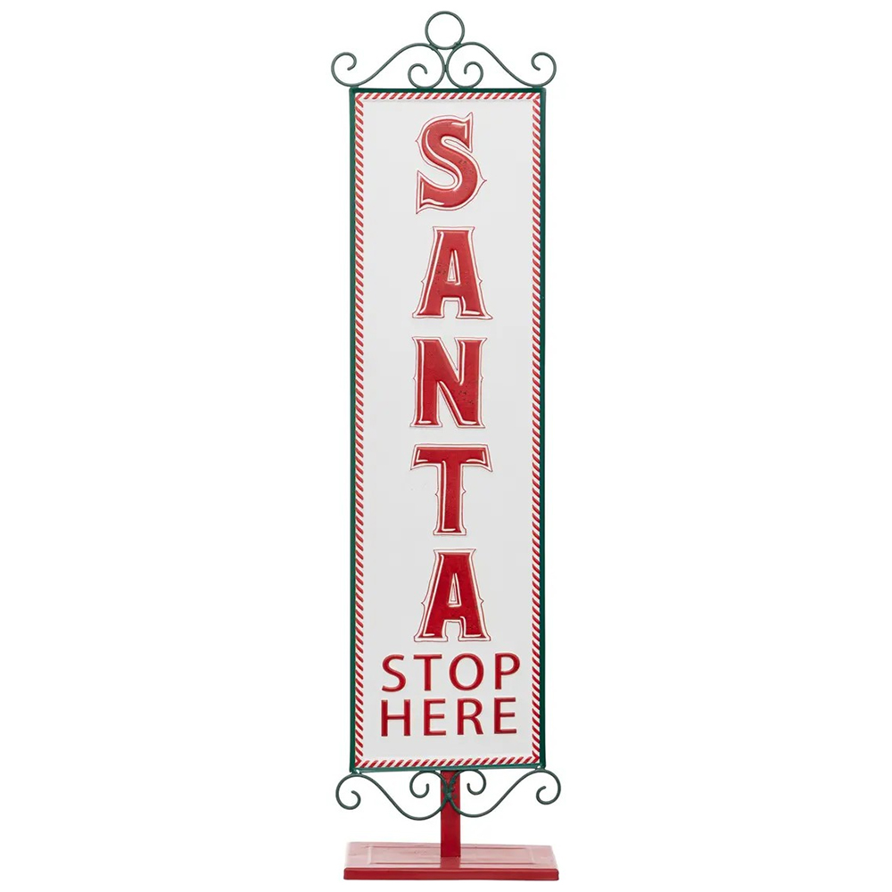 Samuel Alexander Red and White Santa Stop Here Sign Christmas Decoration 86cm