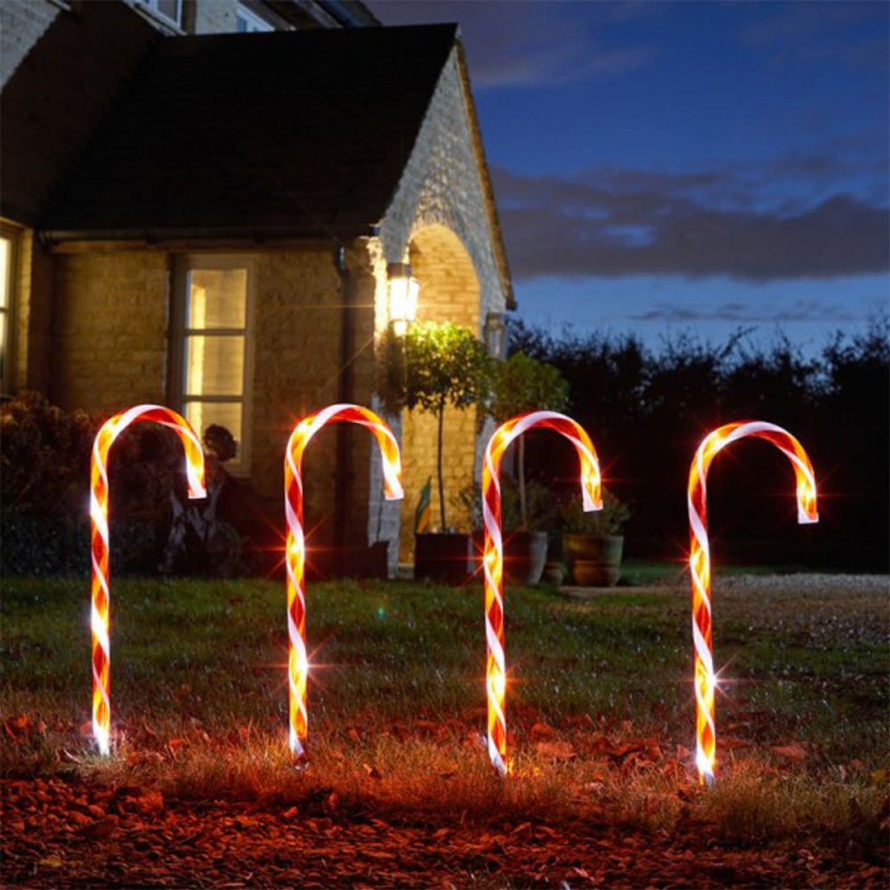 Samuel Alexander Red and White Stripe Christmas Candy Cane LED Garden Stake Light Large 4 Pack