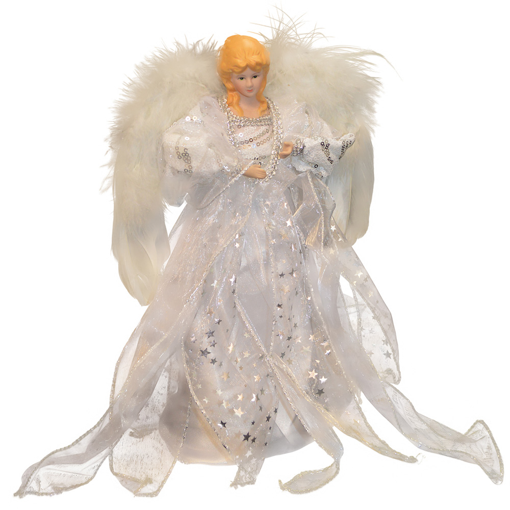 Samuel Alexander White and Silver Fairy Angel Christmas Tree Topper 30cm