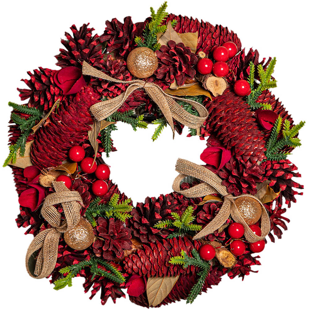 Samuel Alexander Red Rose Christmas Wreath with Pinecones and Berries 30cm