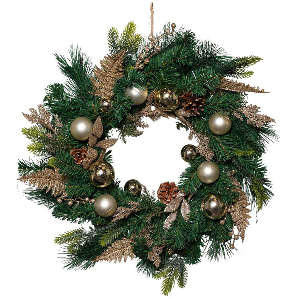 Samuel Alexander Christmas Wreath with Gold Baubles Pinecones and Glitter Berries 60cm