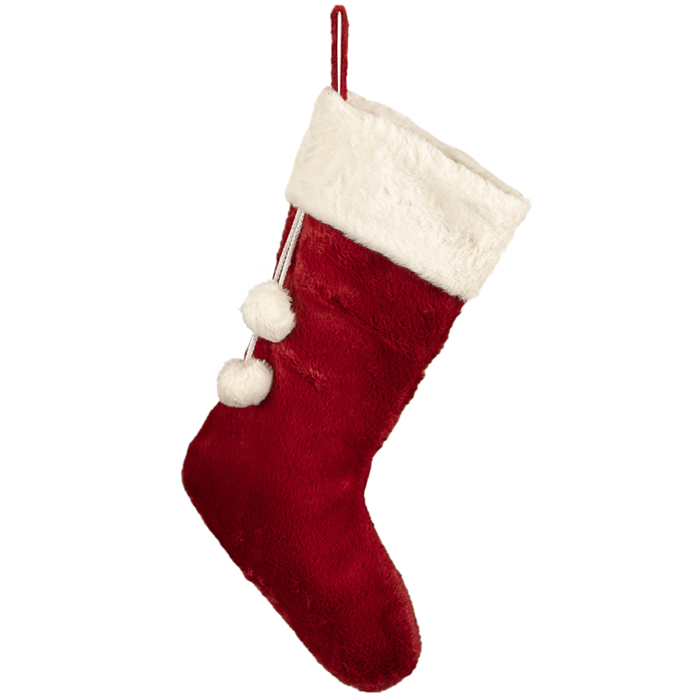 Samuel Alexander Red Christmas Stocking with White Cuff and Pom Poms 60cm