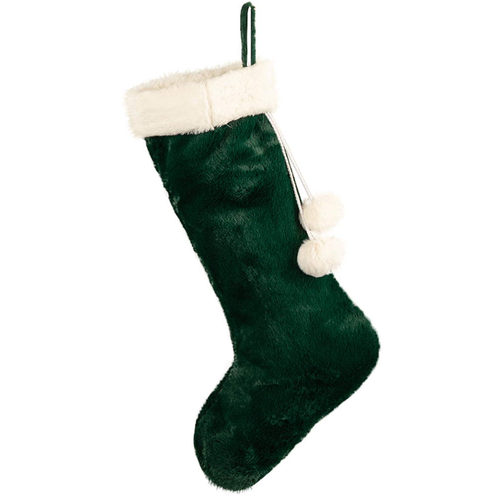 Samuel Alexander Green Christmas Stocking with White Cuff and Pom Poms 60cm