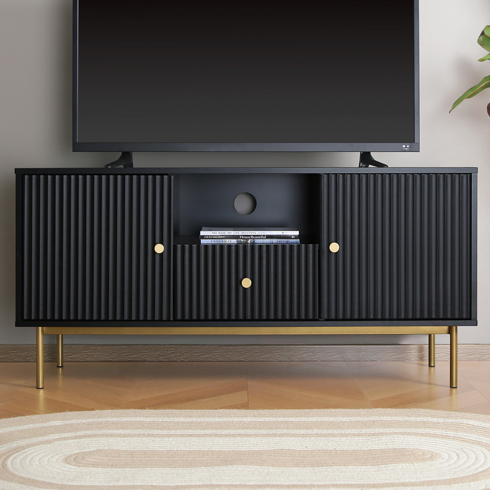Devon 2 Door Single Drawer Black TV Unit