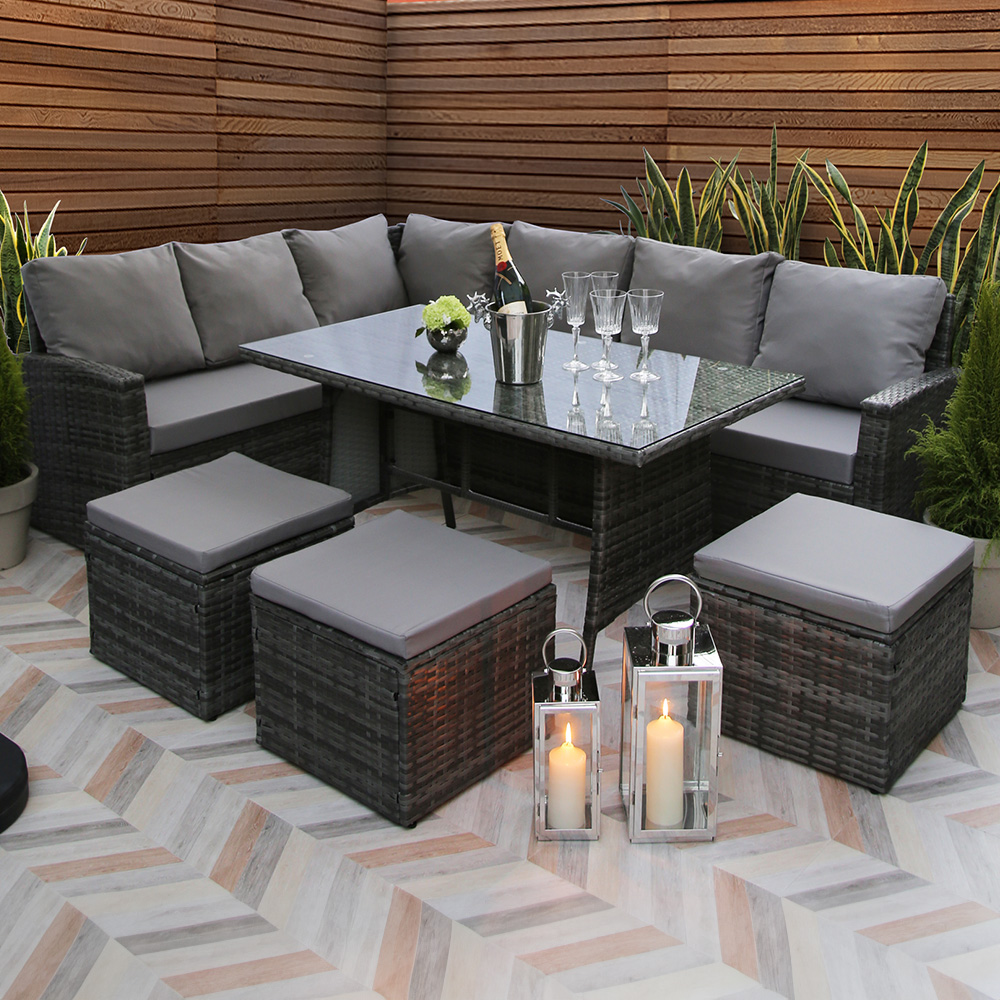 Home Garden Direct Pelias 9 Seater Rattan Dining Set Grey