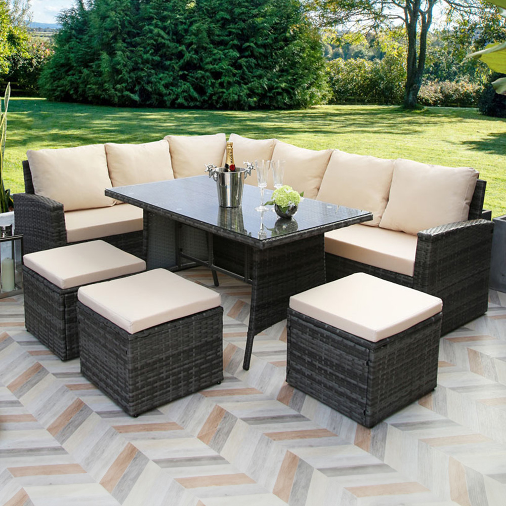 Home Garden Direct Pelias 9 Seater Rattan Dining Set Beige
