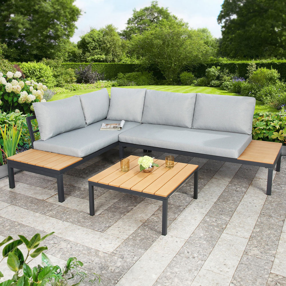 Home Garden Direct Rhea 4 Seater Corner Sofa with Coffee Table Grey