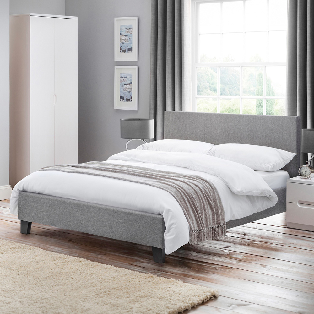 Julian Bowen Rialto Small Double Bed Frame - Light Grey Linen - Sprung Slatted Base