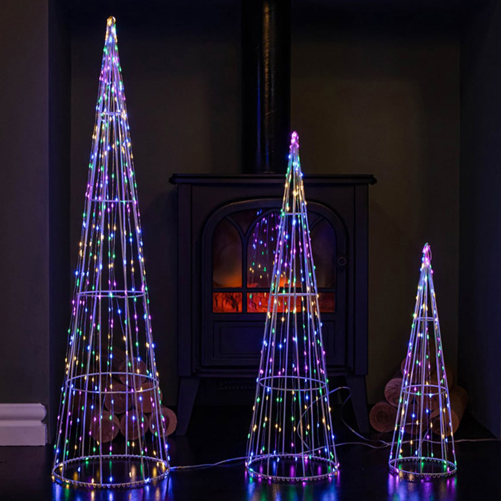 Samuel Alexander White Metal Multi Coloured LED Dewdrop Christmas Cone Tree 3 Pack