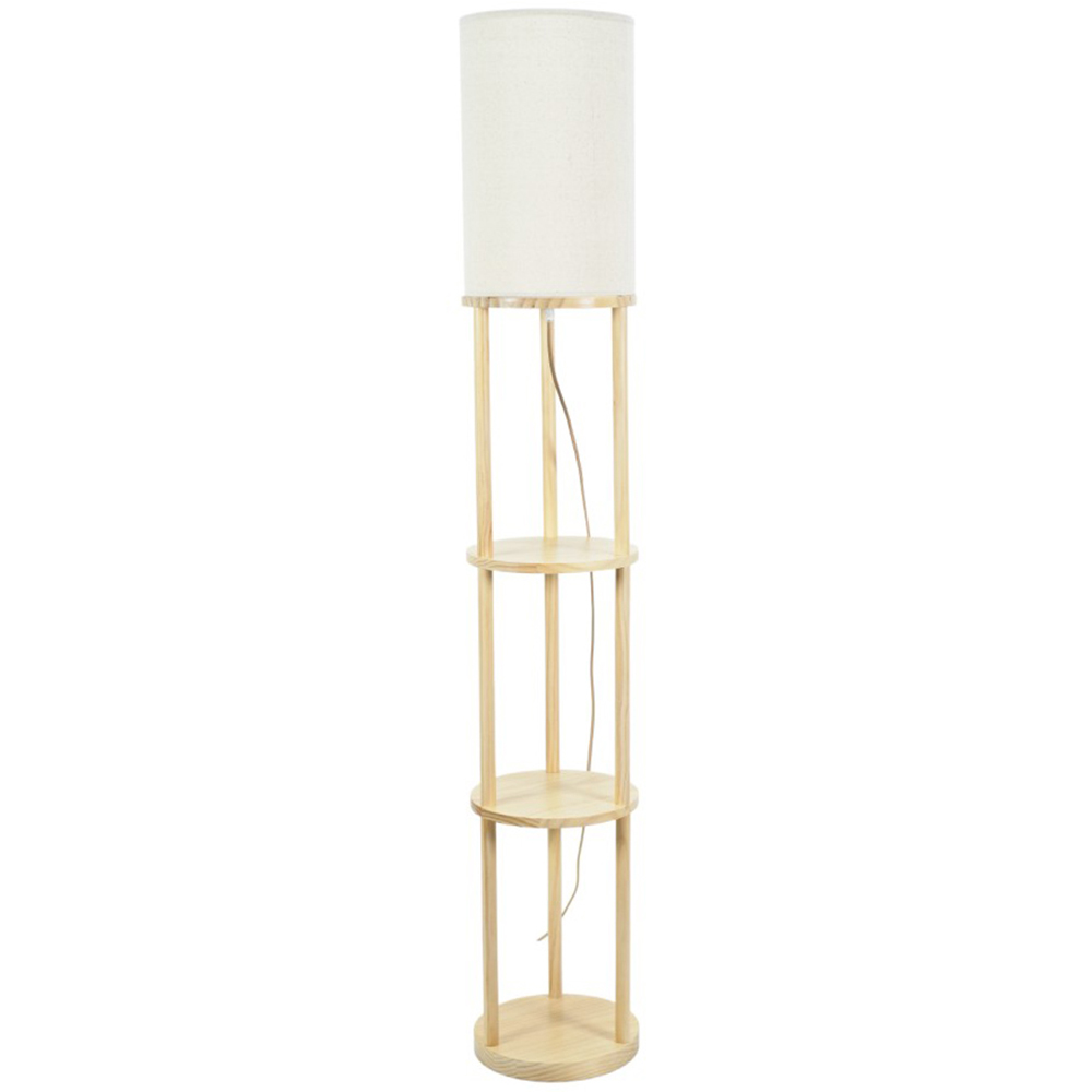ValueLights Elsa Wooden LED Floor Lamp - Cream Shade - 3 Shelf - Modern Scandi Style