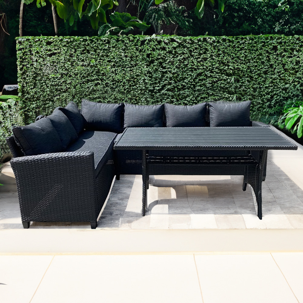 Furniture One 7 Seater Black Rattan Garden Corner Lounge Set