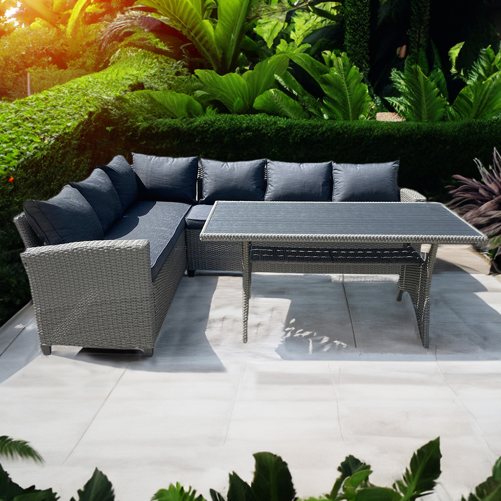 Furniture One 7 Seater Grey Rattan Garden Corner Lounge Set