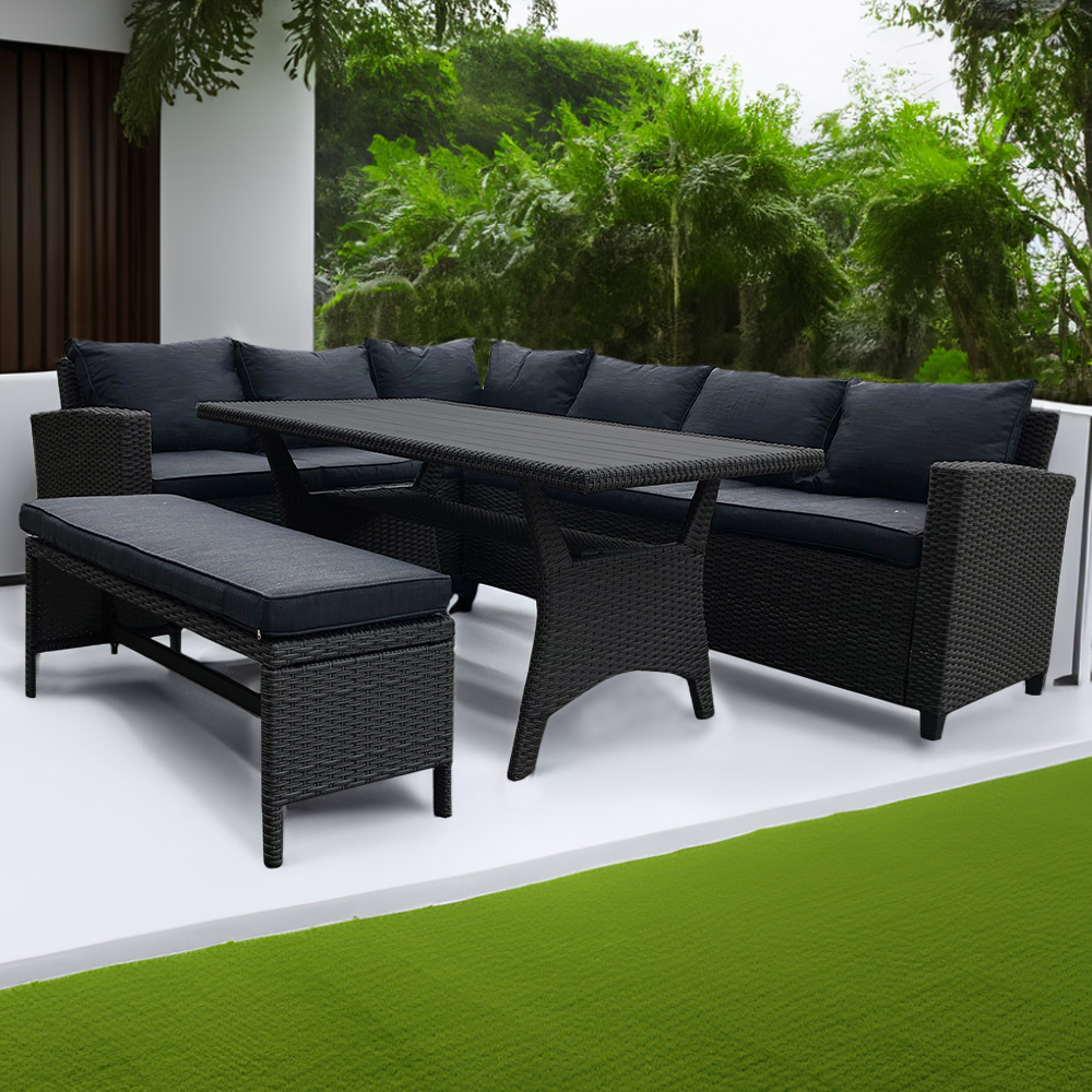 Furniture One 9 Seater Black Rattan Garden Corner Lounge Set