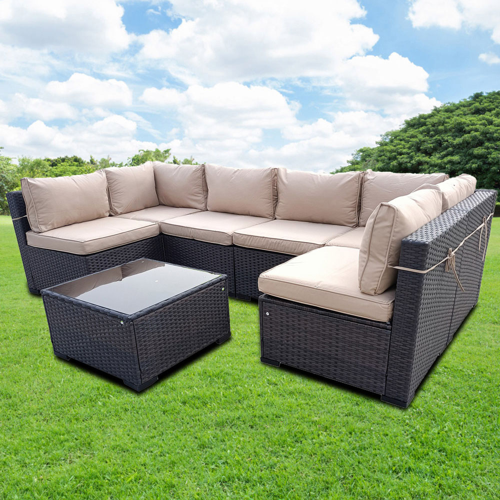 Furniture One 6 Seater Wiltshire Mix Brown Rattan Garden Corner Lounge Set