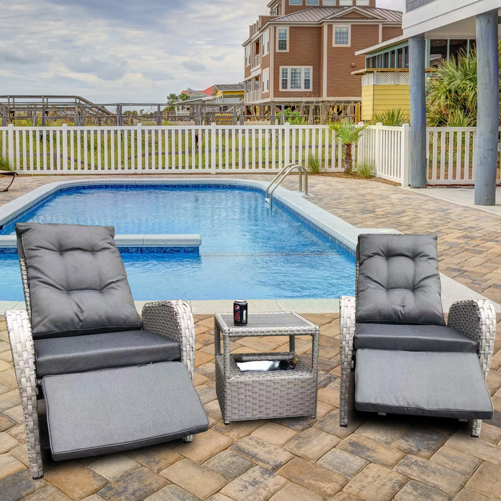 Furniture One 2 Seater Rattan Garden Recliner Lounge Set with Ice Bucket