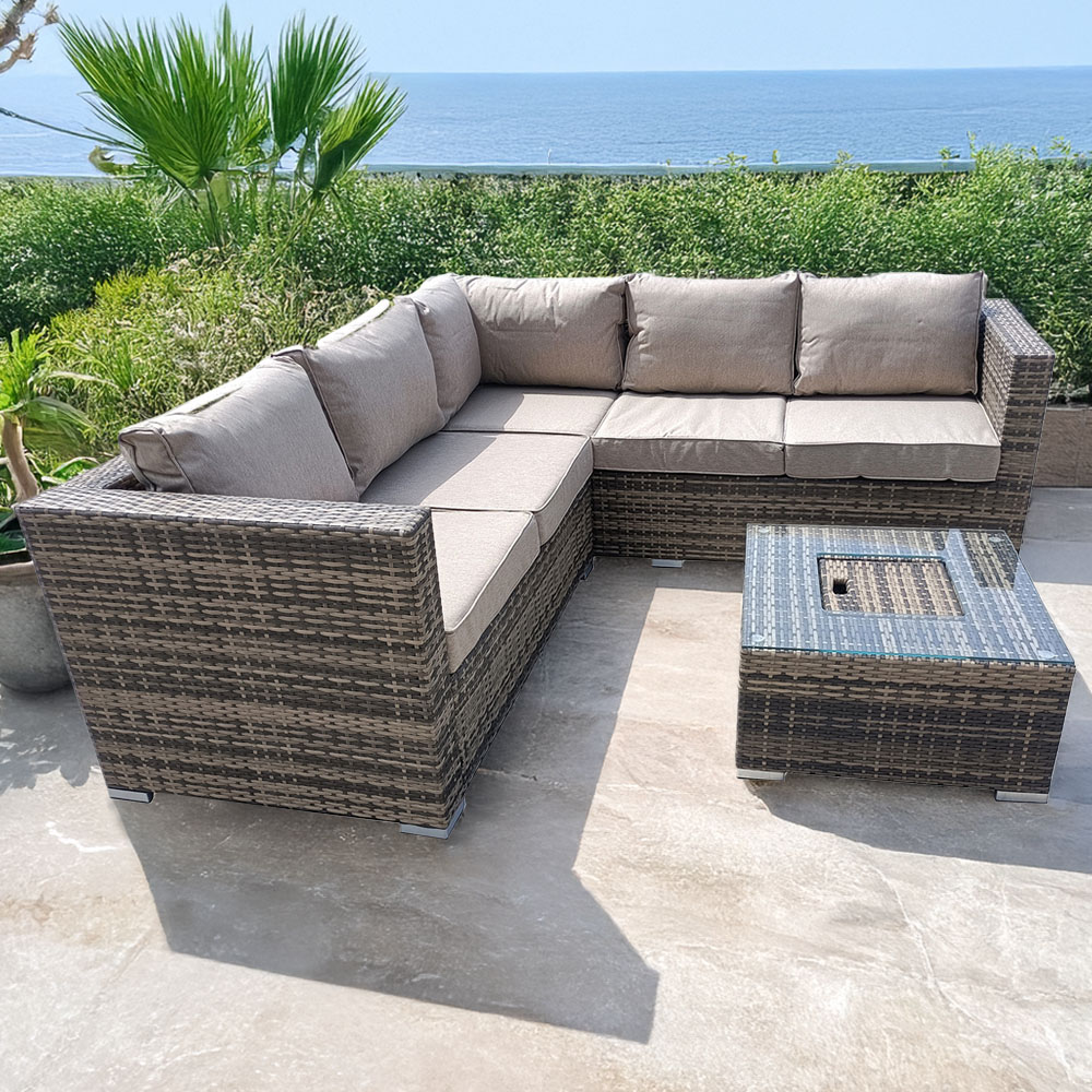 Furniture One 5 Seater Brown Rattan Garden Corner Lounge Set with Ice Bucket