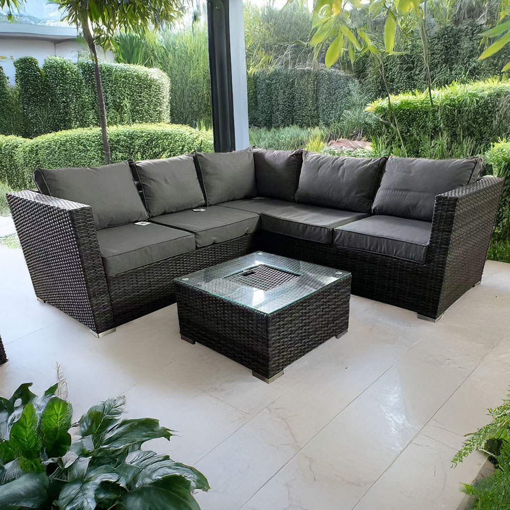 Furniture One 5 Seater Grey Rattan Garden Corner Lounge Set with Ice Bucket