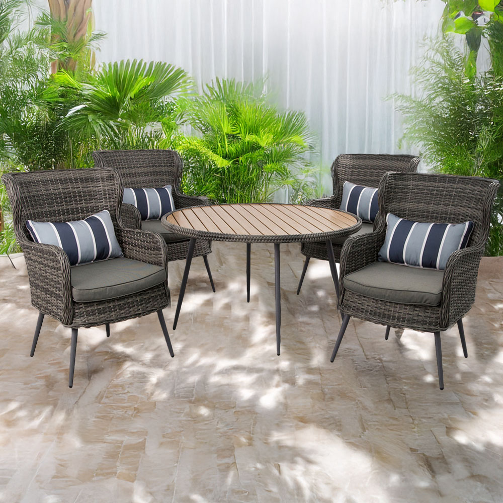 Furniture One 4 Seater Rattan Garden Dining Set Yellow