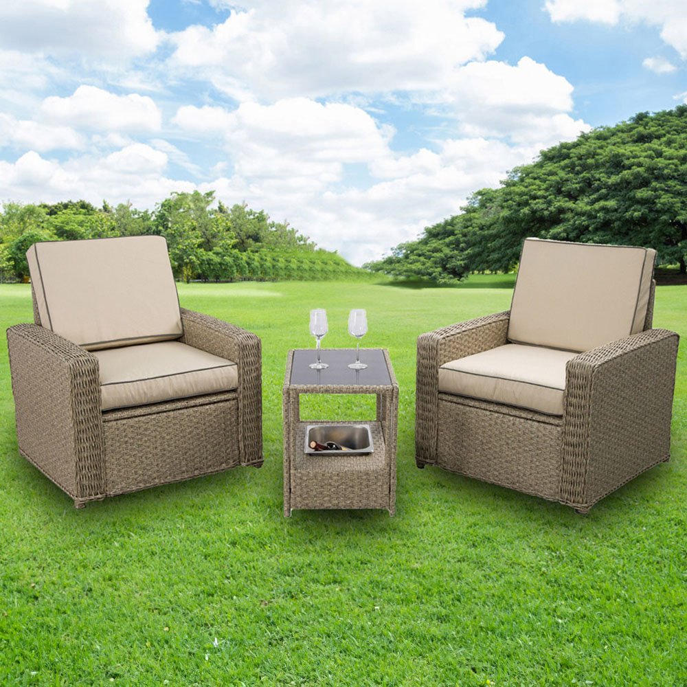 Furniture One 2 Seater Yellow Rattan Garden Armchair Lounge Set with Ice Bucket