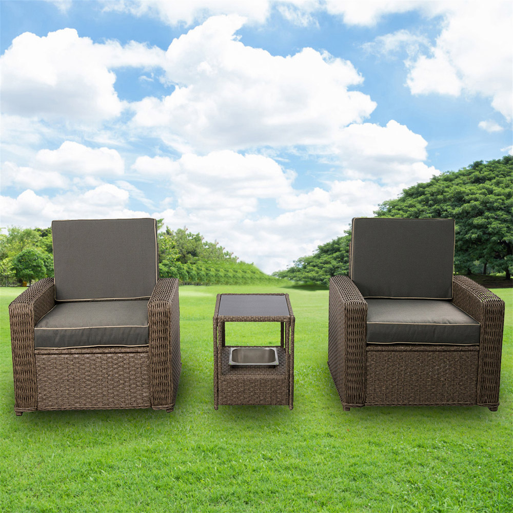 Furniture One 2 Seater Grey Rattan Garden Armchair Lounge Set with Ice Bucket