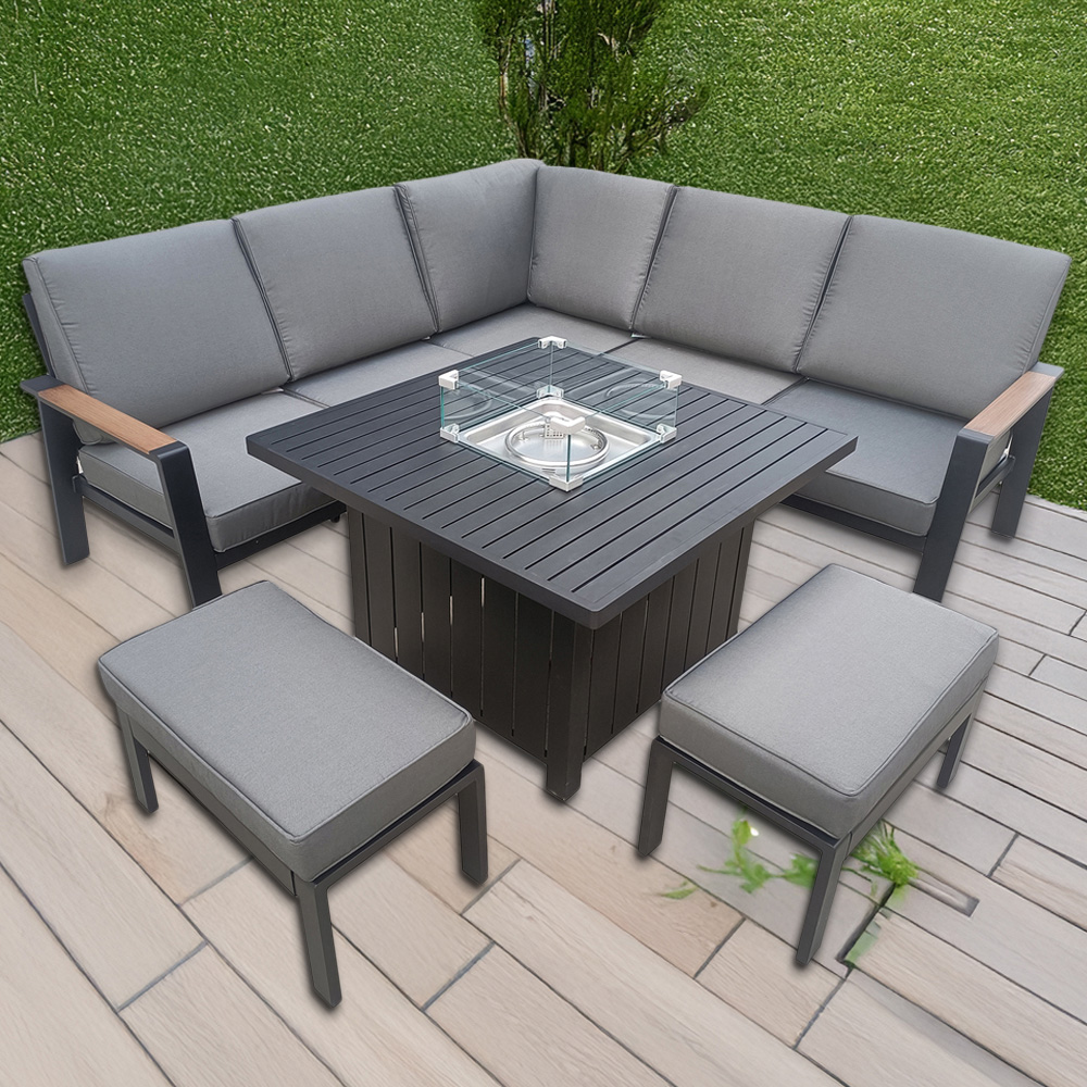 Furniture One 7 Seater Rattan Garden Corner Lounge Set with Fire Pit