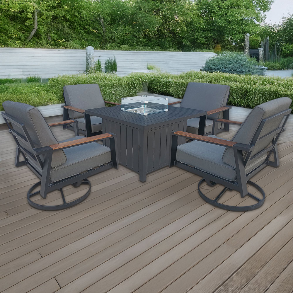 Furniture One 4 Seater Aluminium Garden Swivel Dining Set with Fire Pit
