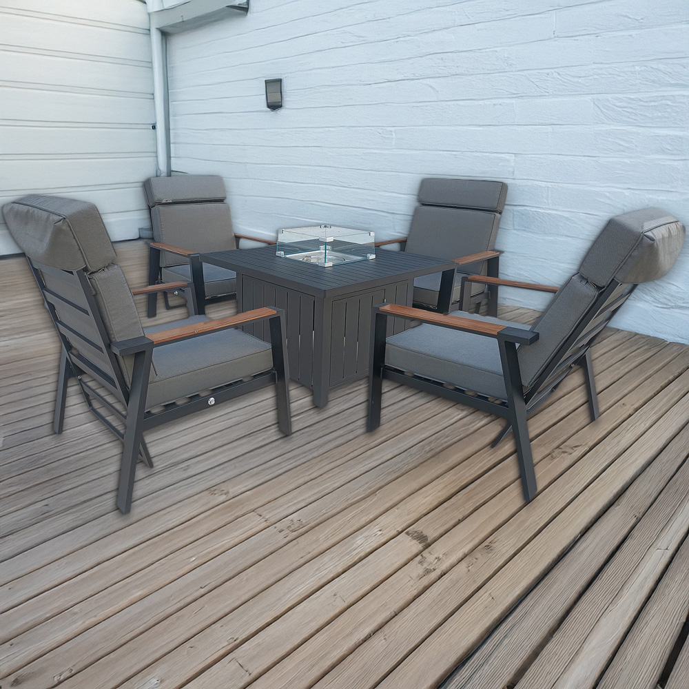 Furniture One 4 Seater Aluminium Garden Recliner Dining Set with Fire Pit