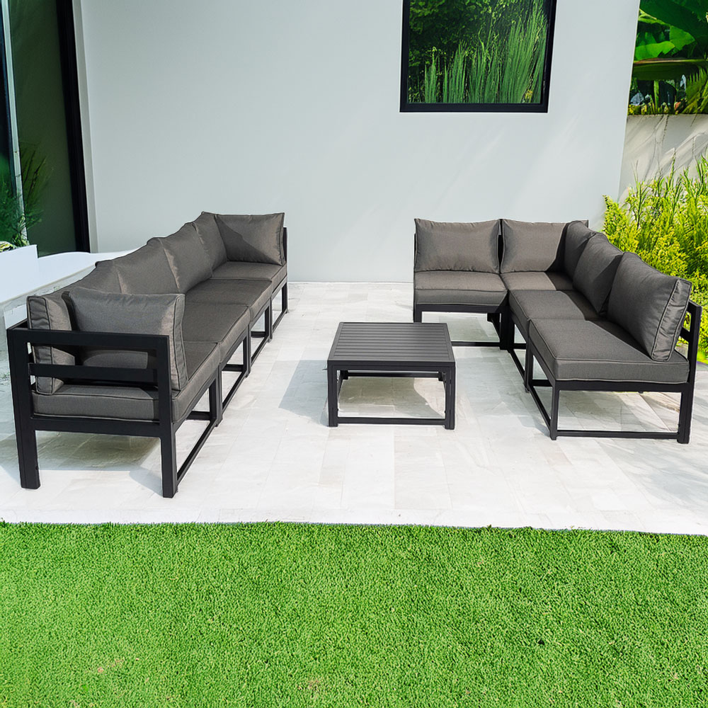 Furniture One 8 Seater L Shape Aluminium Garden Corner Sofa Set