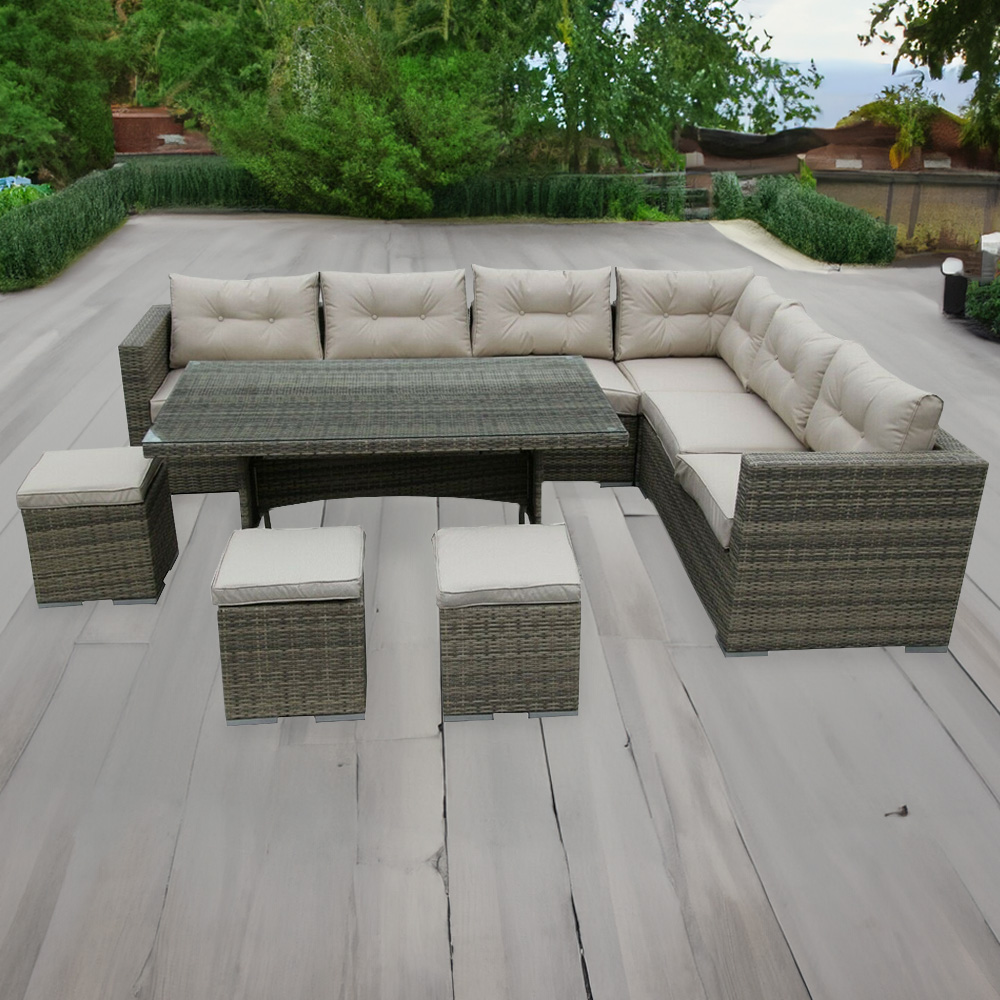 Furniture One 9 Seater Natural Rattan Garden Corner Sofa Set