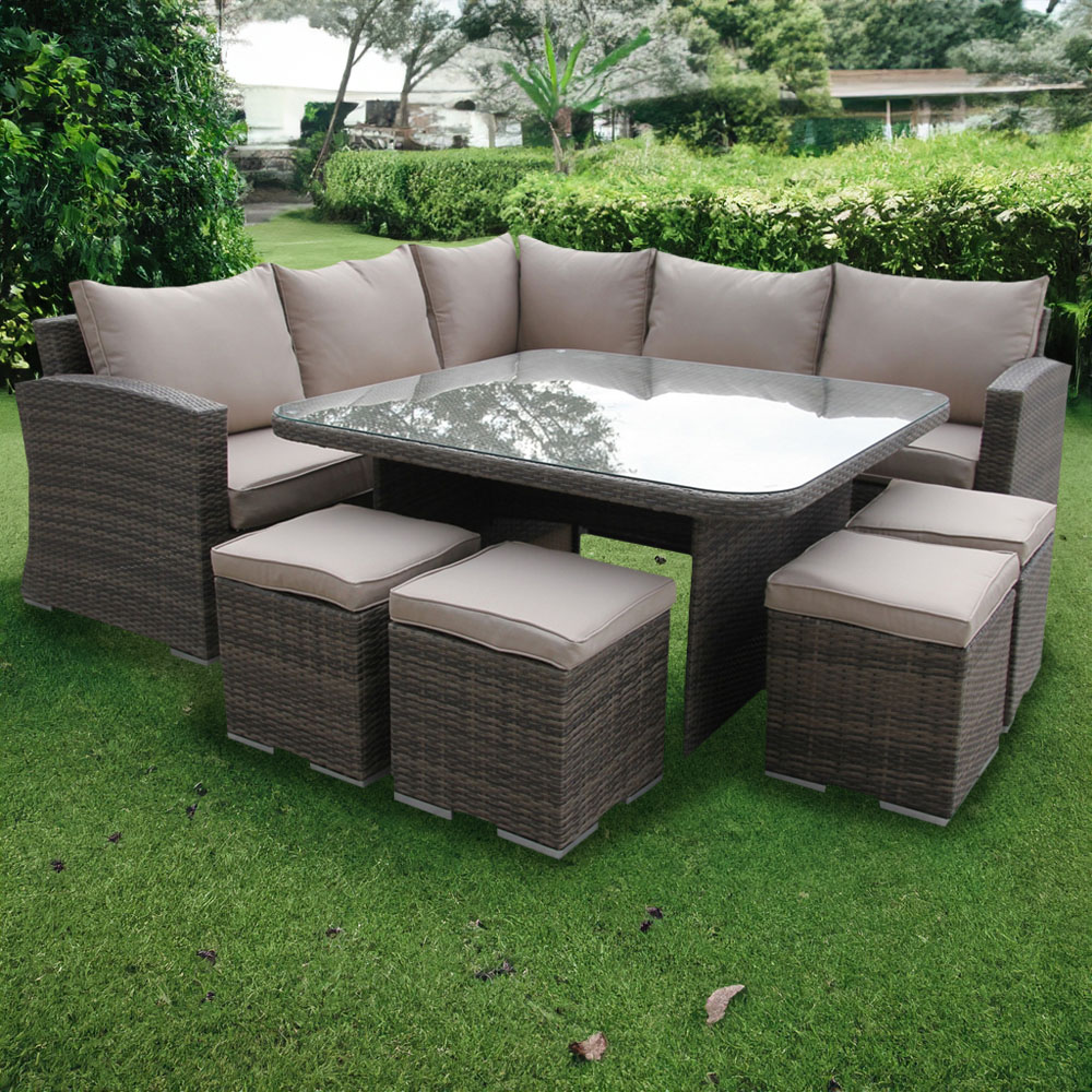 Furniture One 9 Seater Natural Rattan Garden Corner Sofa Set