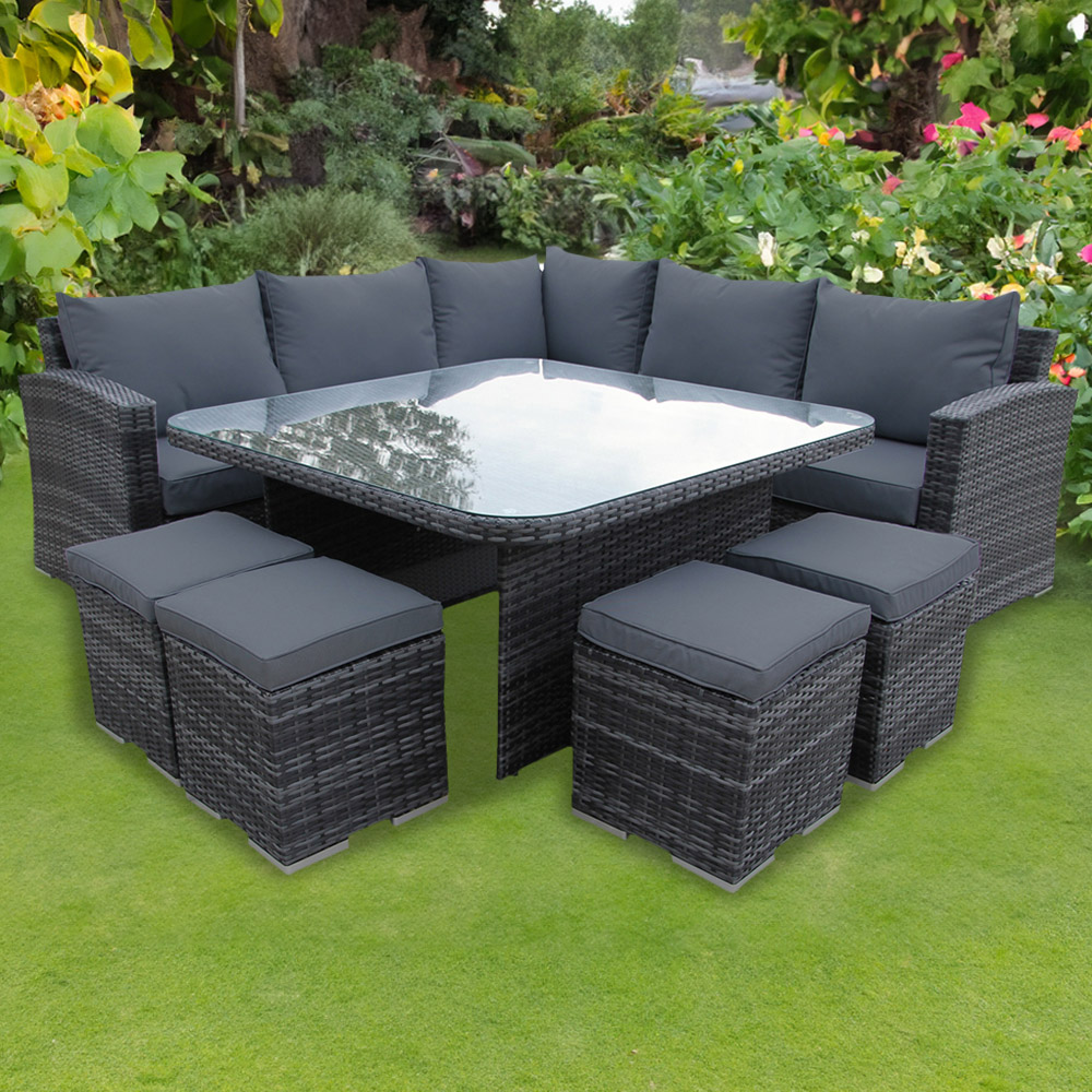Furniture One 9 Seater Grey Rattan Garden Corner Sofa Set